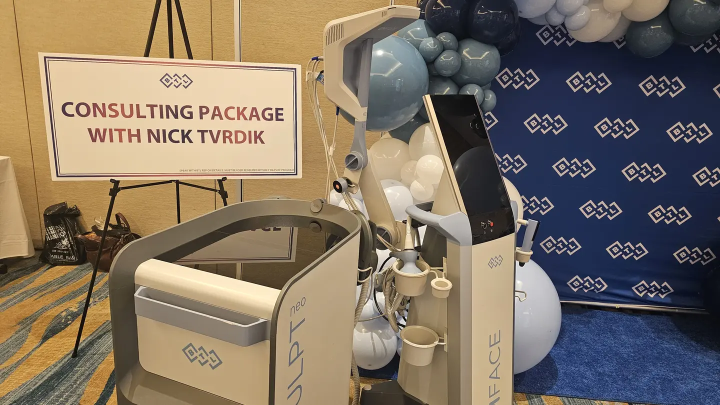 EMFACE and Emsculpt Neo devices on display at a Practice Empowered consulting session